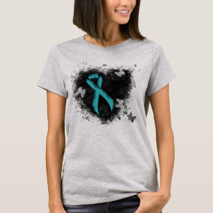 Teal  Ribbon Grunge Heart T-Shirt