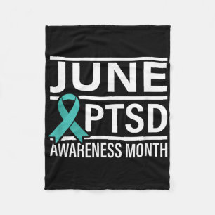 Teal Ribbon June Ptsd Awareness Month Fleece Blanket