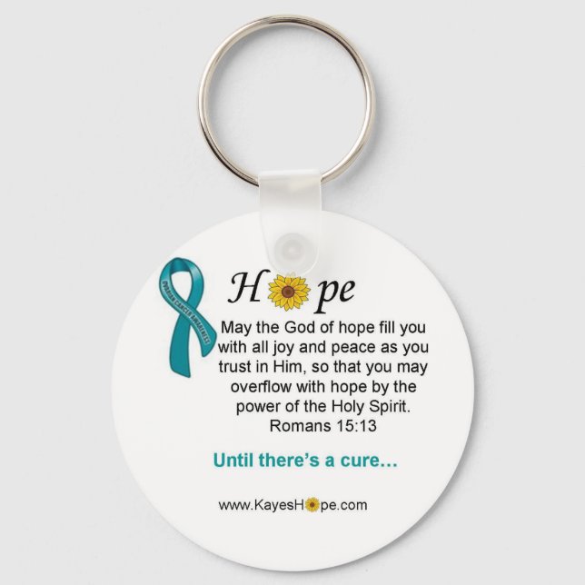 Teal Ribbon Ovarian Cancer Hope Keychain (Front)
