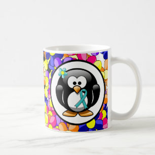 Teal Ribbon Penguin Coffee Mug
