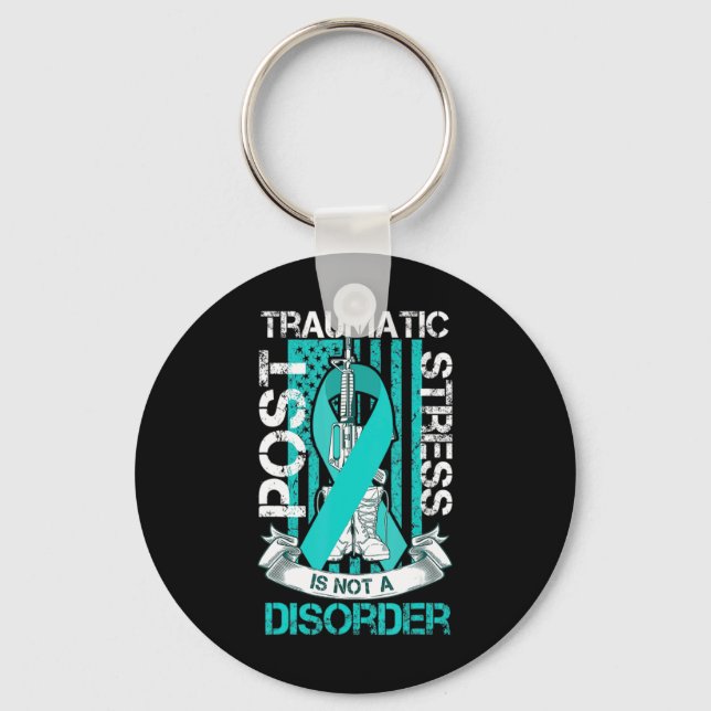 Teal Ribbon Post Traumatic Stress Flag Ptsd Awaren Keychain (Front)