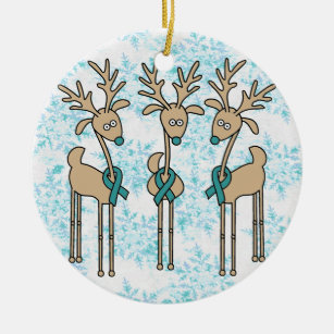 Teal Ribbon Reindeer - Cervical Cancer Ceramic Ornament