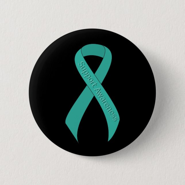 Teal Ribbon Support Awareness 2 Inch Round Button (Front)