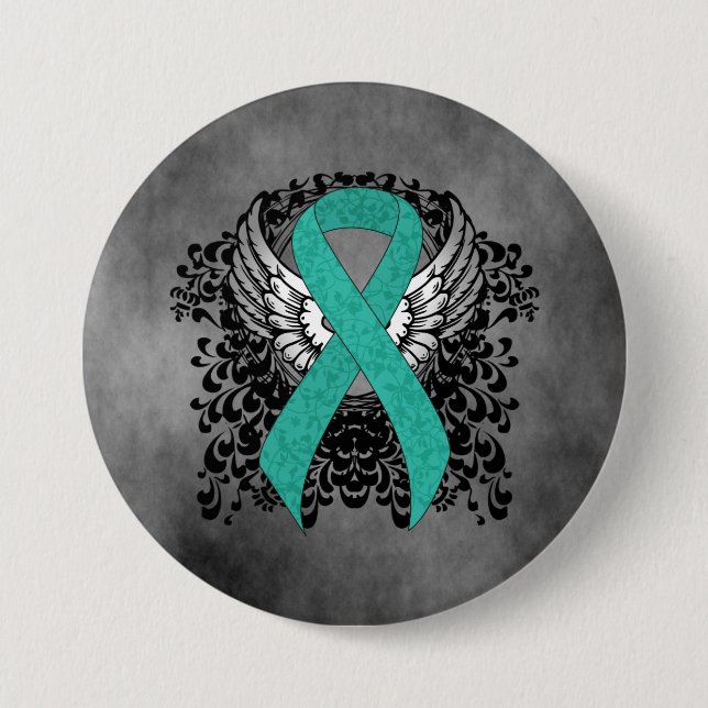 Teal Ribbon Support Awareness 3 Inch Round Button (Front)