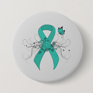 Teal Ribbon with Butterfly 3 Inch Round Button