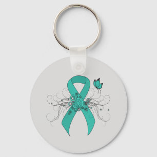 Teal Ribbon with Butterfly Keychain