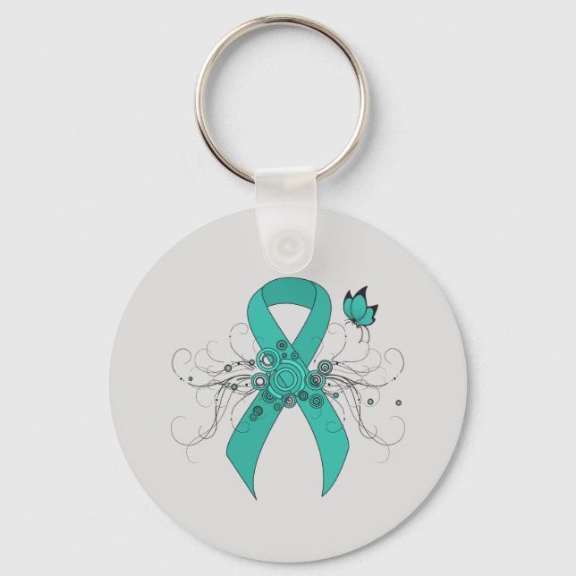 Teal Ribbon with Butterfly Keychain (Front)