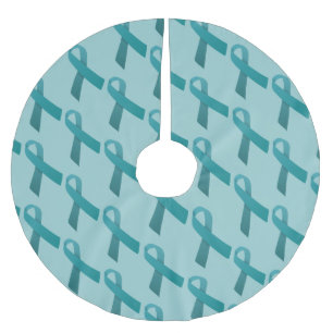 Teal Ribbons Tiled Pattern Brushed Polyester Tree Skirt