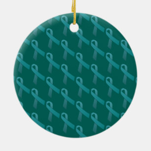 Teal Ribbons Tiled Pattern Ceramic Ornament
