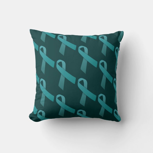 Teal Ribbons Tiled Pattern Throw Pillow (Front)