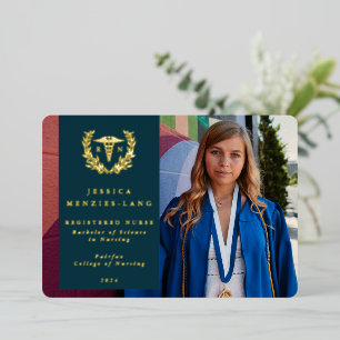 Teal RN Caduceus Graduation Photo Announcement
