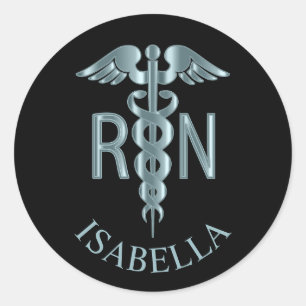 Teal RN Nurse Caduceus Classic Round Sticker