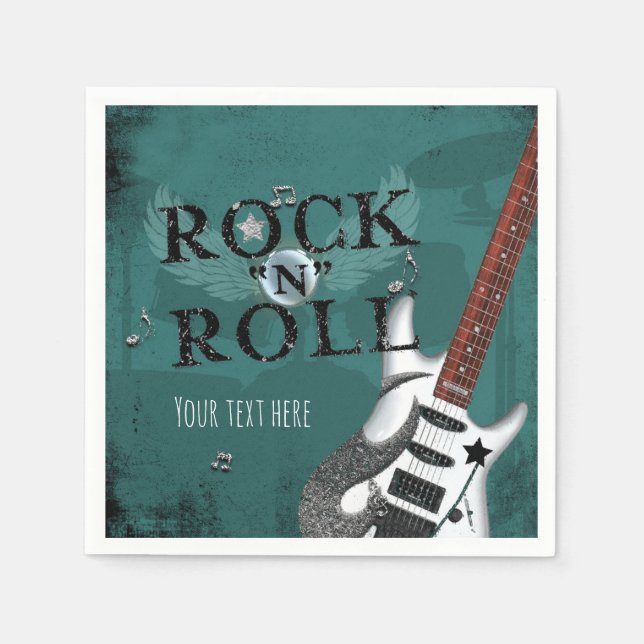 Teal Rock N Roll Star Birthday Party Event Napkin (Front)