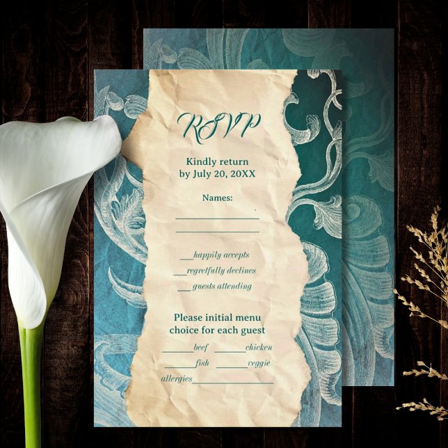 Teal Rococo Scroll with Vintage Elegance RSVP Card (Creator Uploaded)