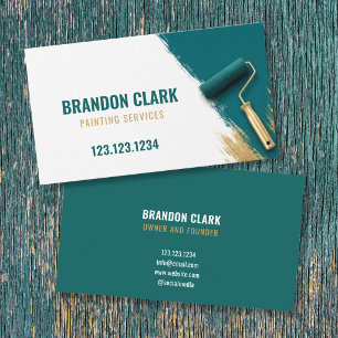Teal Roller with Golden Handle Accent Painting Business Card