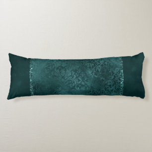 Teal Romance   Satin Grunge Midnight Rose Damask Body Pillow