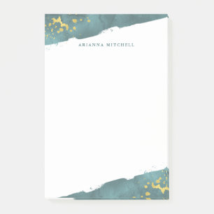 Teal Romance   Watercolor and Gold Post-it Notes