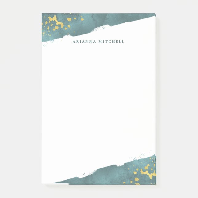 Teal Romance | Watercolor and Gold Post-it Notes (Front)