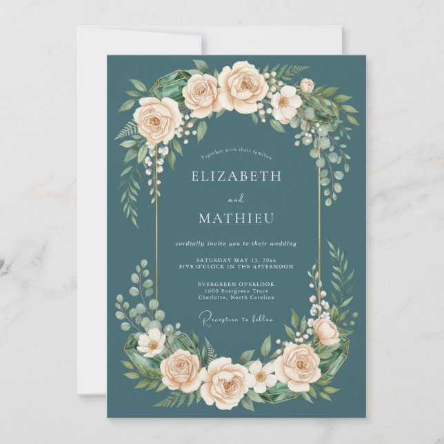 Teal Romantic Botanical Wedding Invitation (Front)
