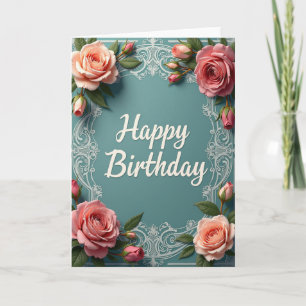 Teal Rose Birthday Card