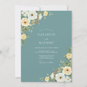 Teal Rose Blossom Flourish Wedding Invitation