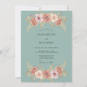 Teal Rose Blossom Wedding Invitation
