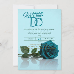 Teal Rose Blue Wedding Invitation Vow Renewal