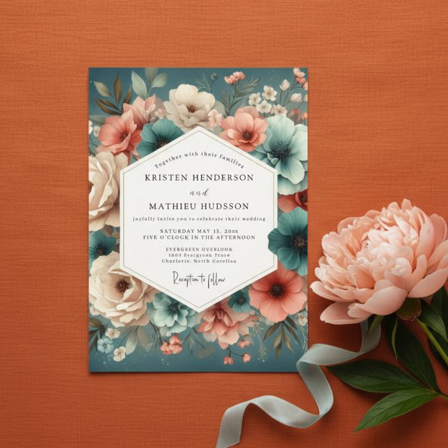 Teal Rose Enchanted Romance Wedding Invitation (Creator Uploaded)