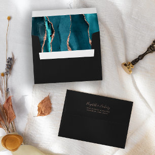 Teal Rose Gold Agate Dark Wedding Envelope