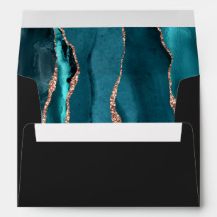 Teal Rose Gold Agate Dark Wedding Envelope