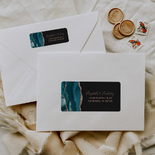 Teal Rose Gold Agate Wedding Return Address
