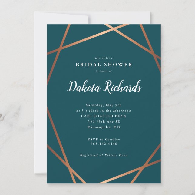 Teal Rose Gold Geometric Bridal Shower Invitation (Front)