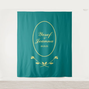 Teal Rose Wedding Backdrop Tapestry