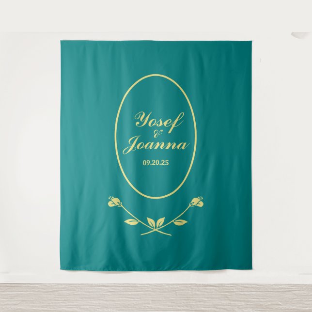 Teal Rose Wedding Backdrop Tapestry (Front)