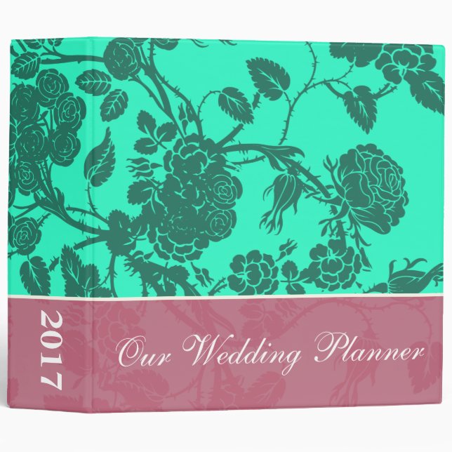 Teal Rose Wedding Planner Binder (Front/Spine)