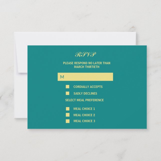 Teal Rose Wedding Response RSVP Card (Back)