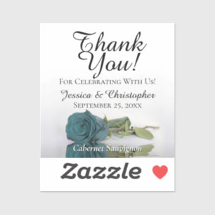 Teal Rose Wedding Thank You Mini Bottle Label