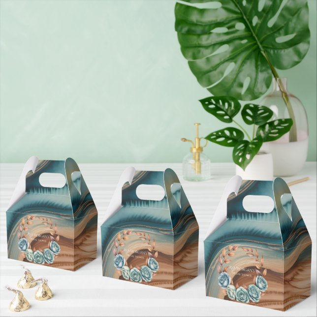 Teal Roses and Copper Leaves Bridal Shower Favor Box (Multiple)