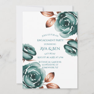 Teal Roses and Copper Leaves Wedding Shower Invitation