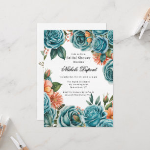 Teal Roses and Orange Floral Bridal Shower Invitation
