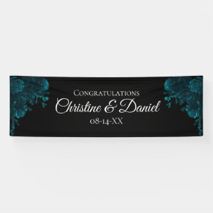Teal Roses Black Gothic Wedding Banner