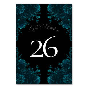 Teal Roses Black Gothic Wedding Table Number