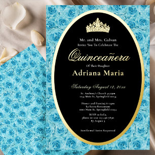 Teal Roses Elegant Gold Floral Quinceanera  