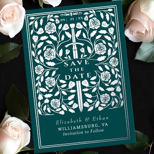 Teal Royal Medieval Sword Wedding Save the Date (Creator Uploaded)