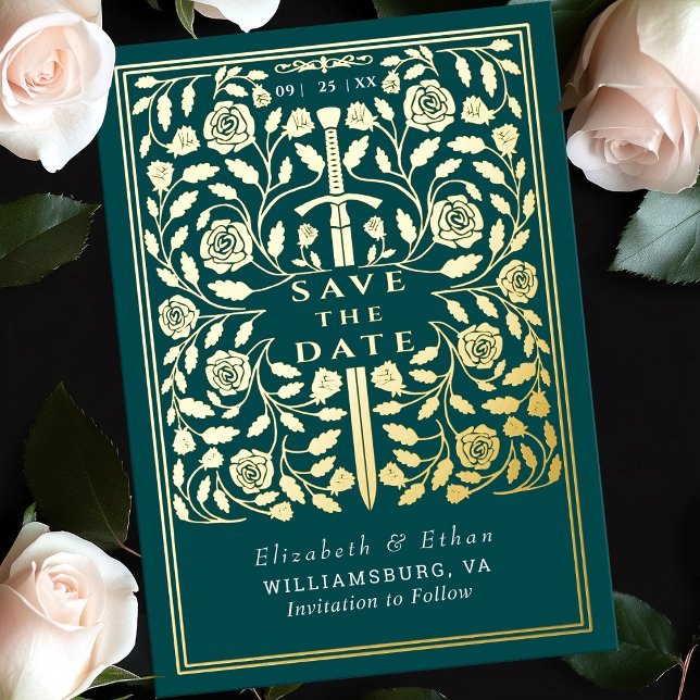 Teal Royal Medieval Sword Wedding Save the Date (Creator Uploaded)
