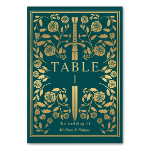 Teal Royal Medieval Sword Wedding Table Number