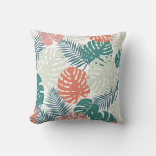 Teal Russet Palm Leaf Pattern Tropical Throw Pillo Pillow