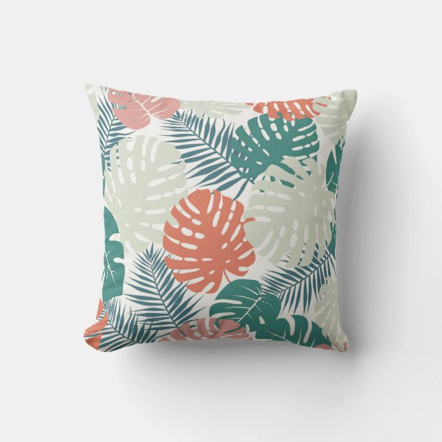 Teal Russet Palm Leaf Pattern Tropical Throw Pillo Pillow (Front)