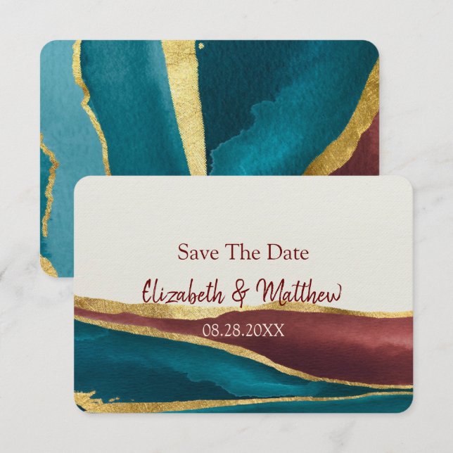 Teal Rust Cream Agate Stone Save The Date Invitation (Front/Back)
