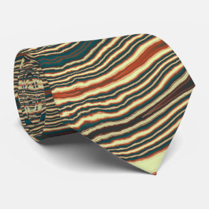 Teal, Rust & Cream Striped Fractal Tie